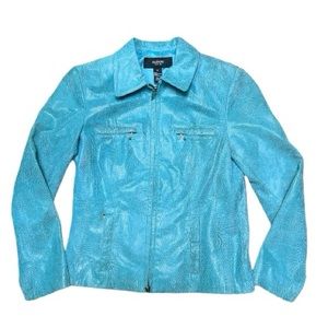 ALFANI Genuine collared Leather snake print turquoise Size P
